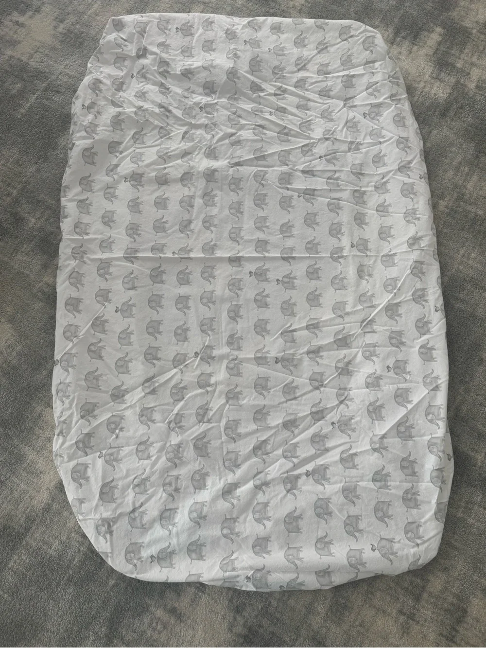 Pottery Barn Kids Gray Elephant Pattern Crib Fitted Sheet - White & Gray